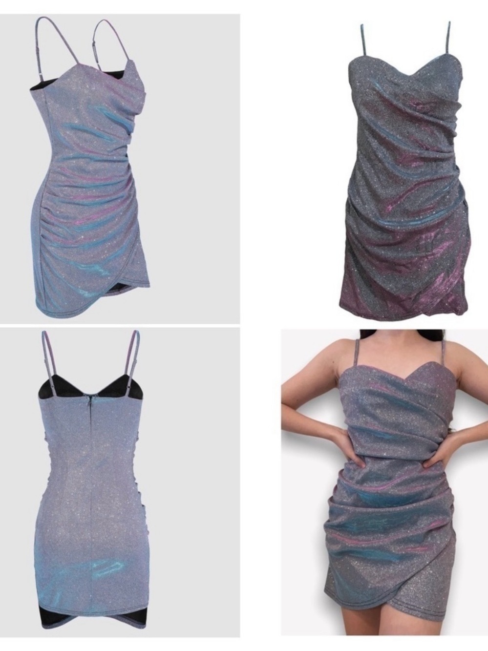 NWT!! - Cider Iridescent Sparkle Ruched Mini Dress in Lavender-Blue